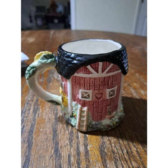 Wangs Adorable Barn Farmhouse Coffee Cup Mug Sunflower Handle Country - Picture 3 of 6